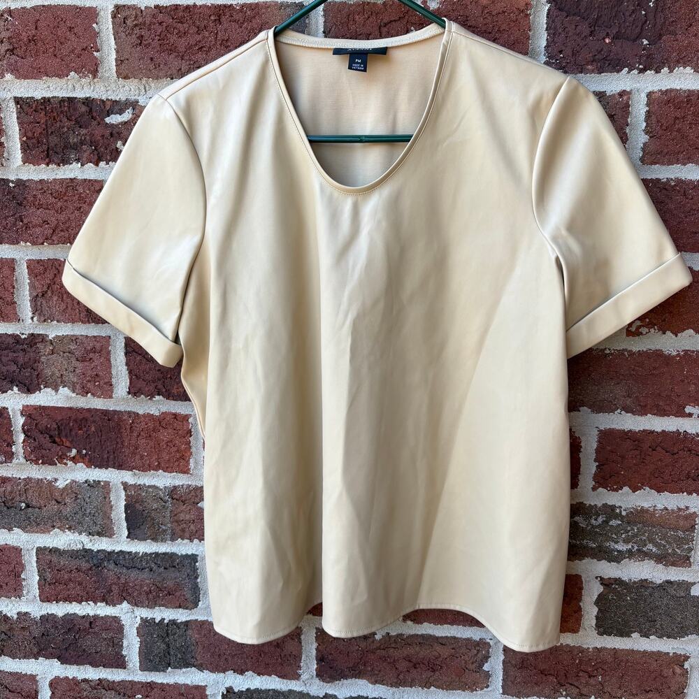 Alfani Light Toffee Faux Leather Short Sleeve Top Petite Medium